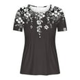 thumbnail image 4 of Yangnuo Womens Tops Summer Pleated Button V Neck Short Sleeves T-Shirt A-Line Floral Tunic Top for Unique Printed Pattern, 4 of 5