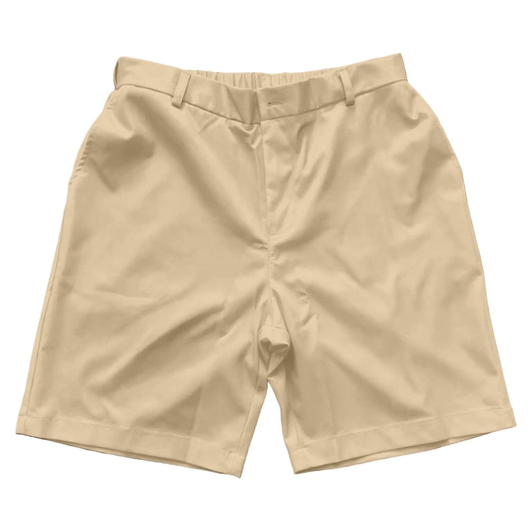LODIENY Men's Chino Golf Shorts Button Elastic Waist Flat Front Business Short Pants Moisture-Wicking Stretch Lightweight Short with Pockets Khaki L