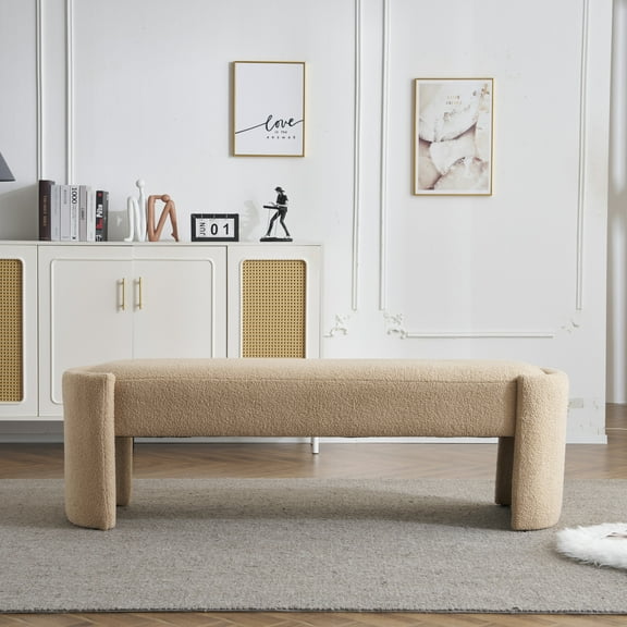 GDF Studio Aureliuss Modern Fabric Ottoman Bench, Light Camel