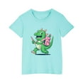thumbnail image 3 of Odeerbi Toddler Boys Girls T-shirt Dinosaur Print Short Sleeve Cotton Tee Tops Kids Fashion Cute Round Neck Cartoon Print Tees Light Blue, 3 of 5