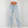 thumbnail image 3 of Labakihah jeans for women Women Mopping Denim Wide Leg Pants Loose Straight Leg Pants Trousers Jeans baggy jeans for women Light blue, 3 of 7