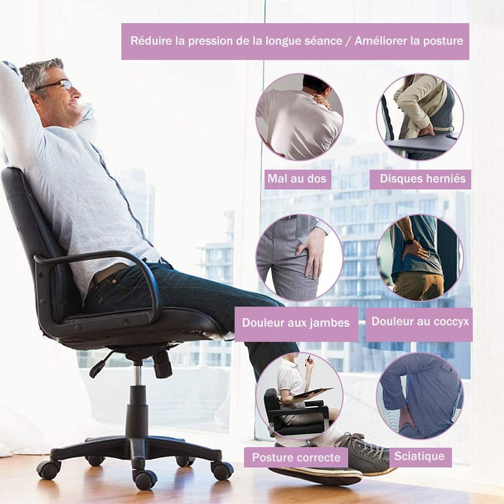 Coussin D'assise Ergonomique Mémoire De Forme - 45 X 40 X 9 Cm - Antidérapant, Respirant - Pour Bureau, Voiture, Maison - 5