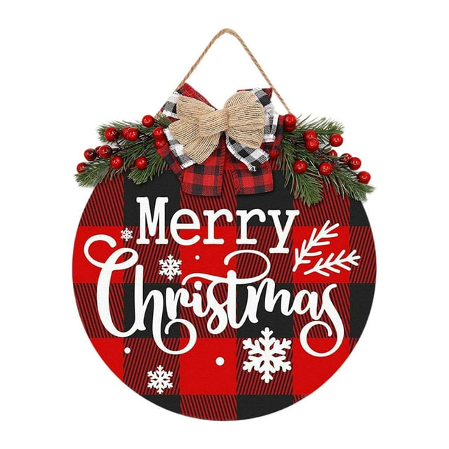 Letrero navideño para puerta Gloria decoración navideña de invierno placa rústica de madera con lazo
