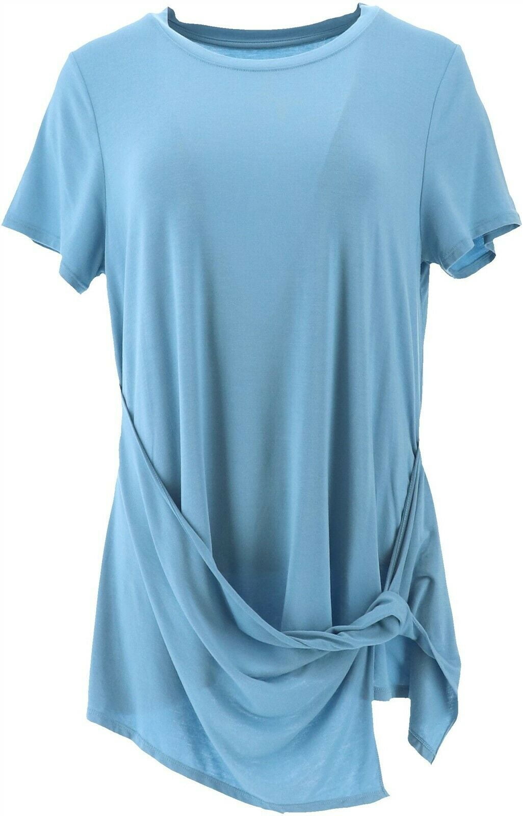 Cuddl Duds Softwear Stretch Twist Front Scoop Neck Tee River Blue L NEW
