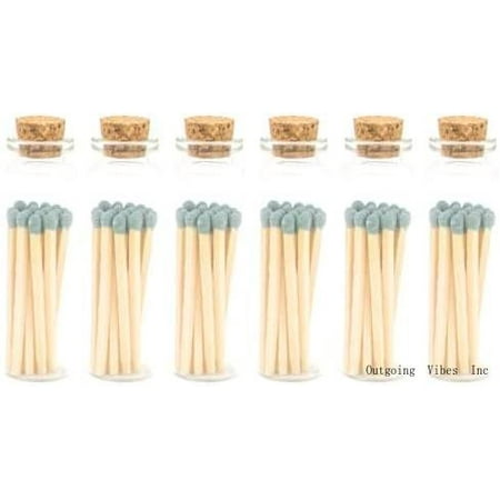 

Frost Blue Tip Decorative Matches | 120 Small Premium Wooden Safety Matches | 6 Jars Of 20 Matches Each With Striker On Bottom | Home Decor