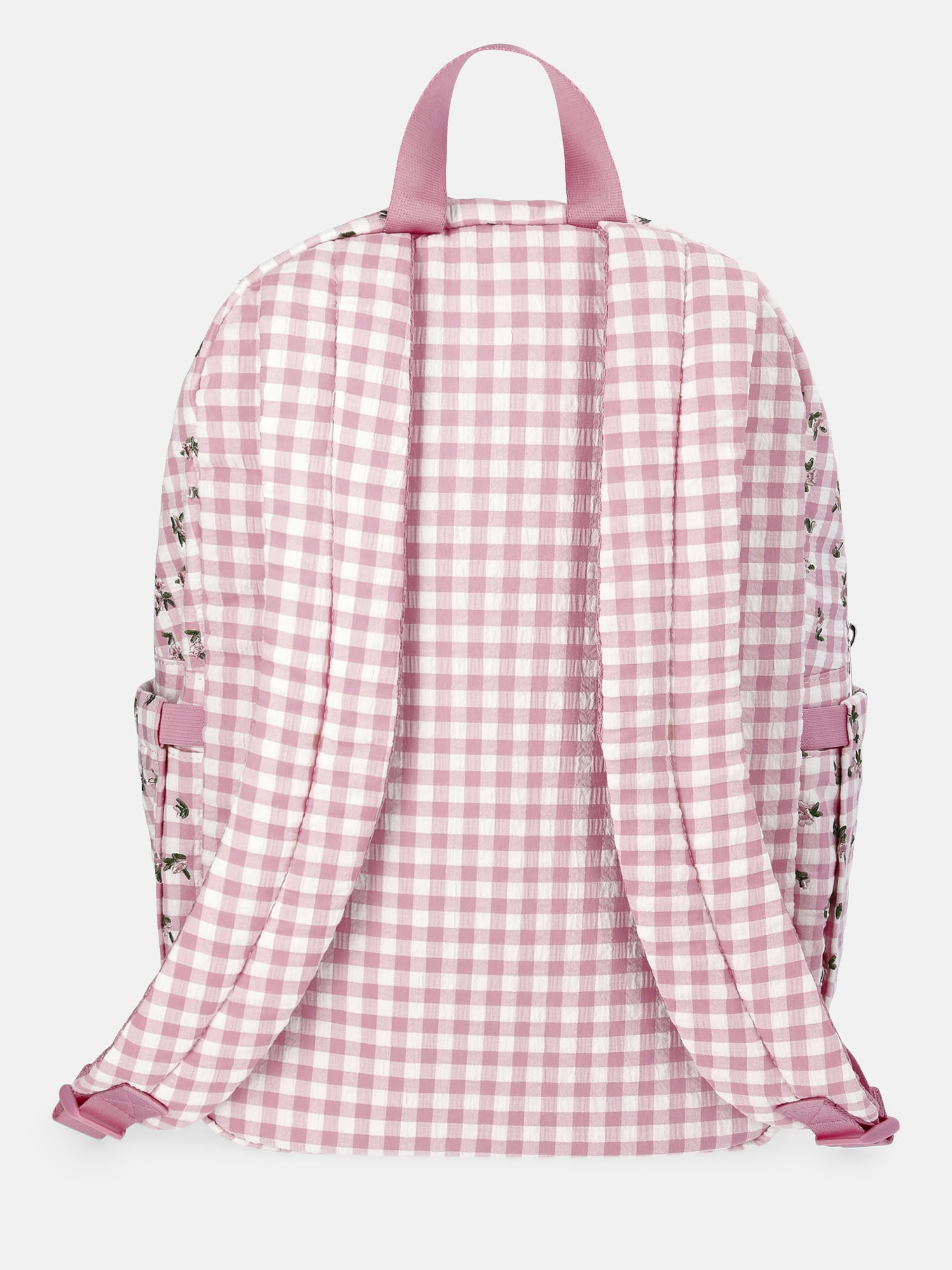 Weekend Academy Girl's Dome Backpack with Pouch, Pink Gingham with Floral Embroidery