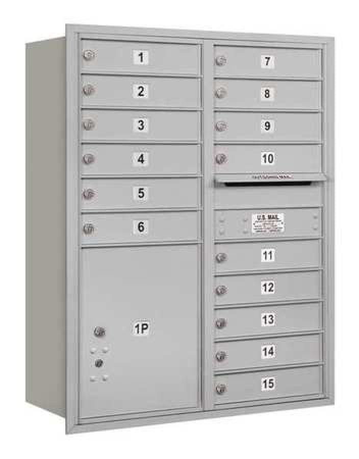 4C Horizontal Mailbox - 11 Door High Unit - Double Column - 15 MB1 Doors / 1 PL5 - Aluminum - Rear Loading - Private Access
