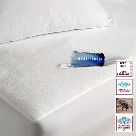 Waterproof Mattress Protector, Terry Cotton, Fitted Elastic sides to grip under mattress