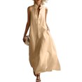 thumbnail image 4 of Uscallm Women's Collared Sleeveless Button Down Maxi Dresses Flowy Casual Long Boho Beach Vacation Sundresses, Khaki L, 4 of 7