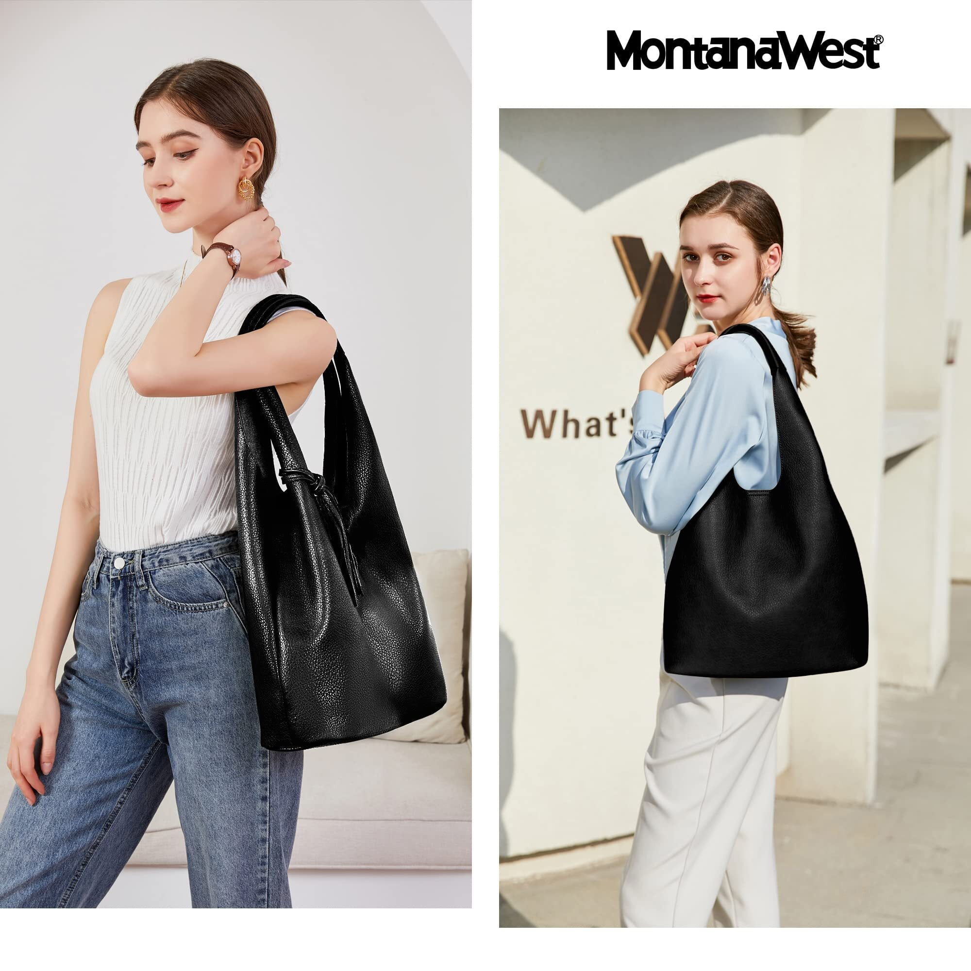 Montana West Slouchy Hobo Bags for Women Soft Designer Shoulder Purses Ladies Top Handle Handbag, Black