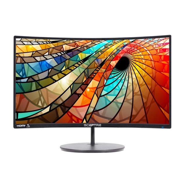 Sceptre Monitor LED curvo de 27" 75 Hz C278W-1920R Altavoces VGA Full HD 1080P HDMI DisplayPort, metal negro ultrafino, curvatura inmersiva 1800R, 2018, negro metálico