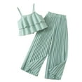 thumbnail image 2 of LPKRT Girls 2 Piece Matching Clothing Set Ruffle Crop Tops With Ruched Wide Leg Pants Summer Fashionable Lightweight Outfits Sets Green 7-8 Years, 2 of 5