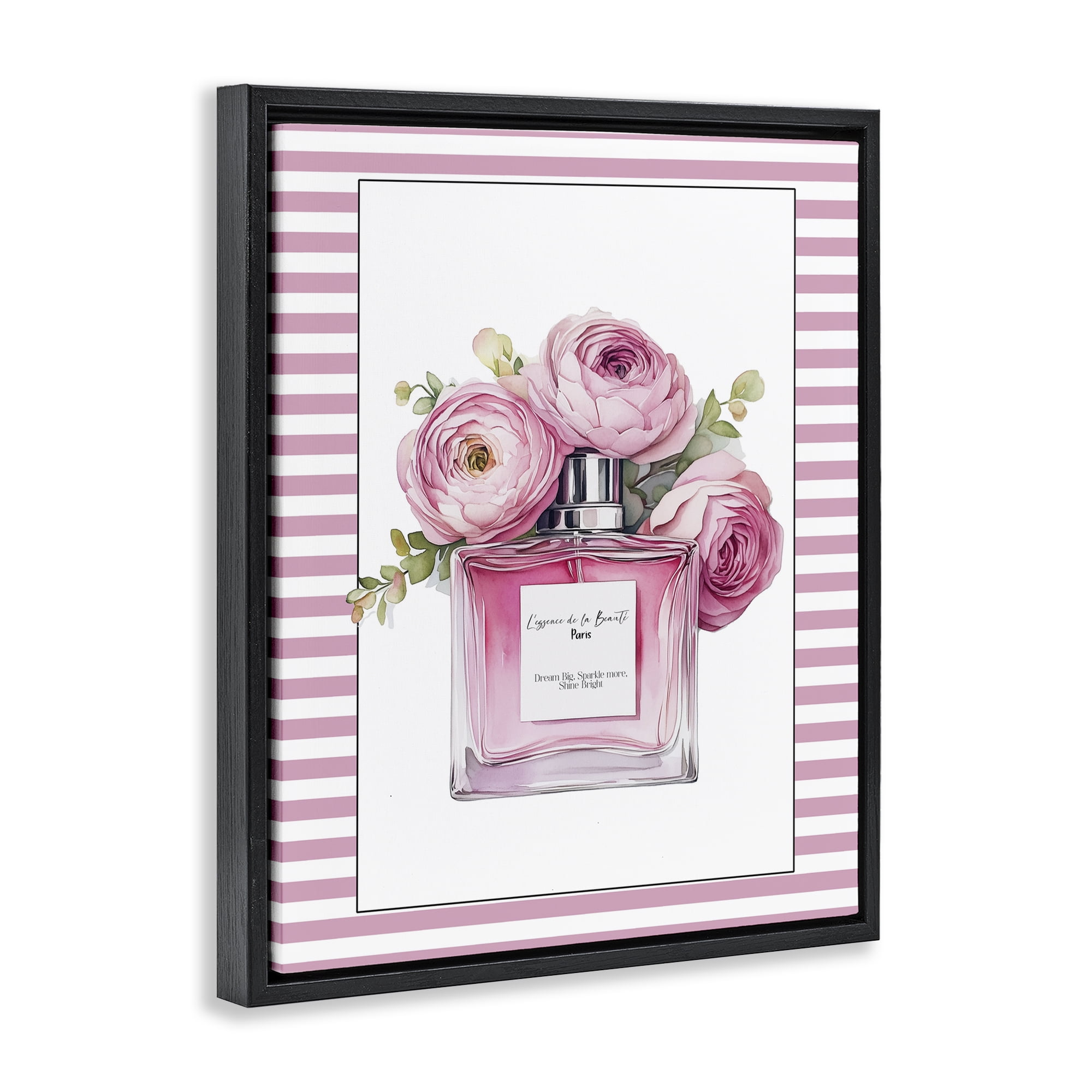 Rosy Pink Perfume Bouquet Black Framed Floater Canvas Wall Art, design by Christine Simpson Art