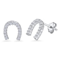 Horseshoe Stud Earring CZ 925 Sterling Silver 8mm