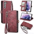 thumbnail image 1 of Funda de cuero con hebilla lateral y cremallera geométrica para Samsung Galaxy S23 Ultra 5g (rosa), 1 of 5