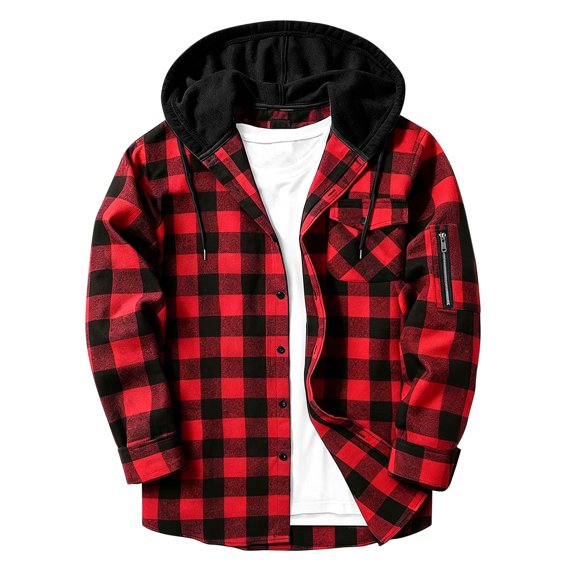 WRFWUL Mens Flannel Hooded Shirts Fall Trendy Plaid Long Sleeve Button Down Sweatshirt with Chest Pocket