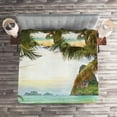 thumbnail image 2 of Ambesonne Island Quilted Coverlet 3 Pcs, Palm Coconut Trees Beach, Queen Size, Green Brown Cream, 2 of 2