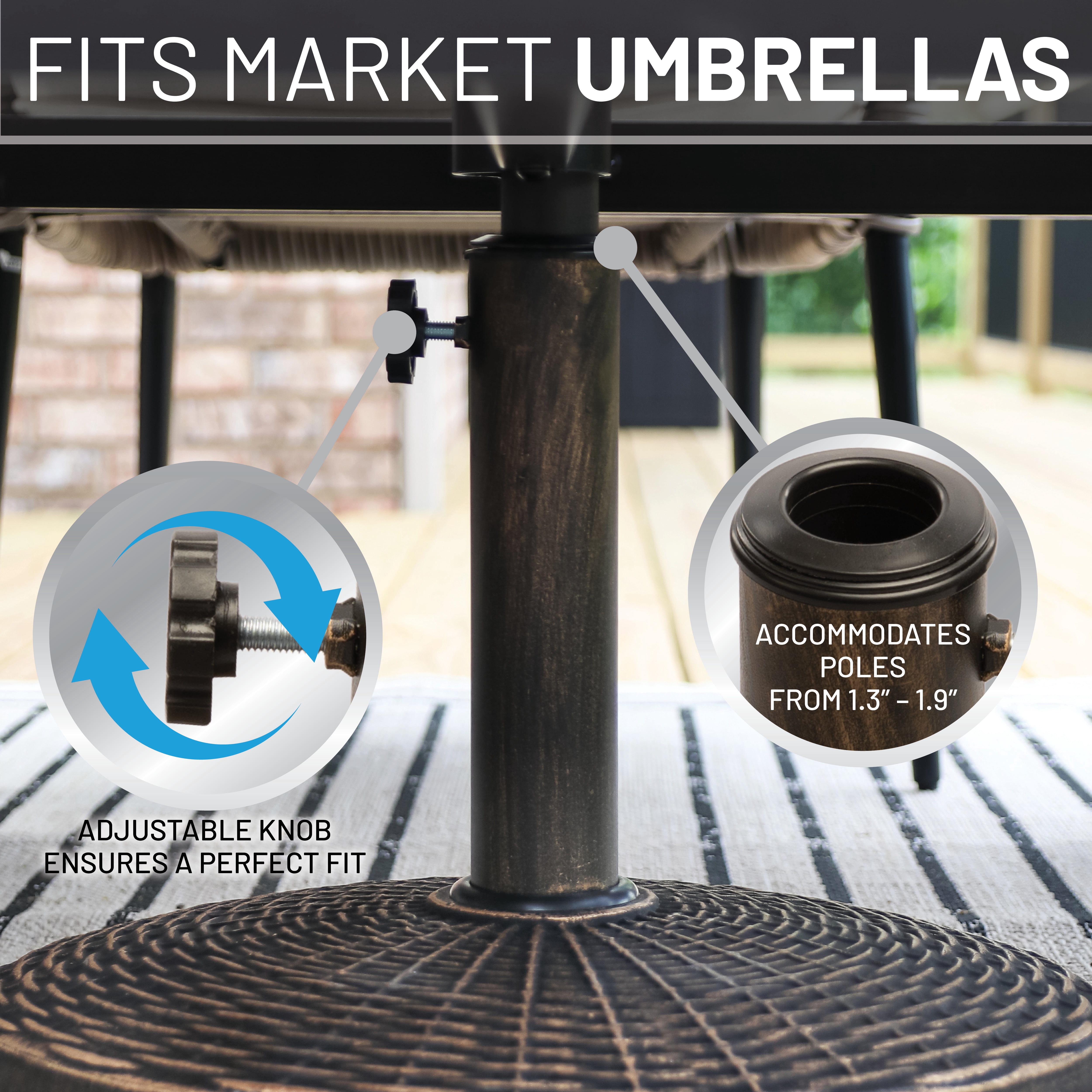US Weight 22lb Cast Stone Patio Umbrella Base - Durable Weather-Resistant Wicker Pattern- Bronze