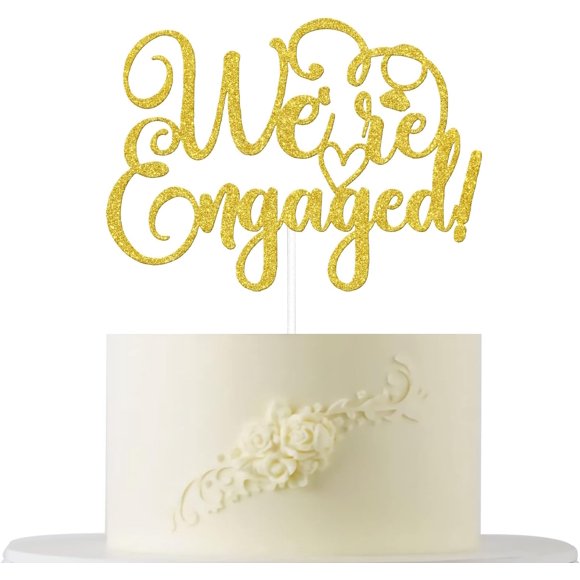 We're Engaged Cake Topper, Bridal Shower Decorations, Cake Topper for Engagement Party Decorations Supplies, In My Engaged Era Party Cake Decor Sign Gold