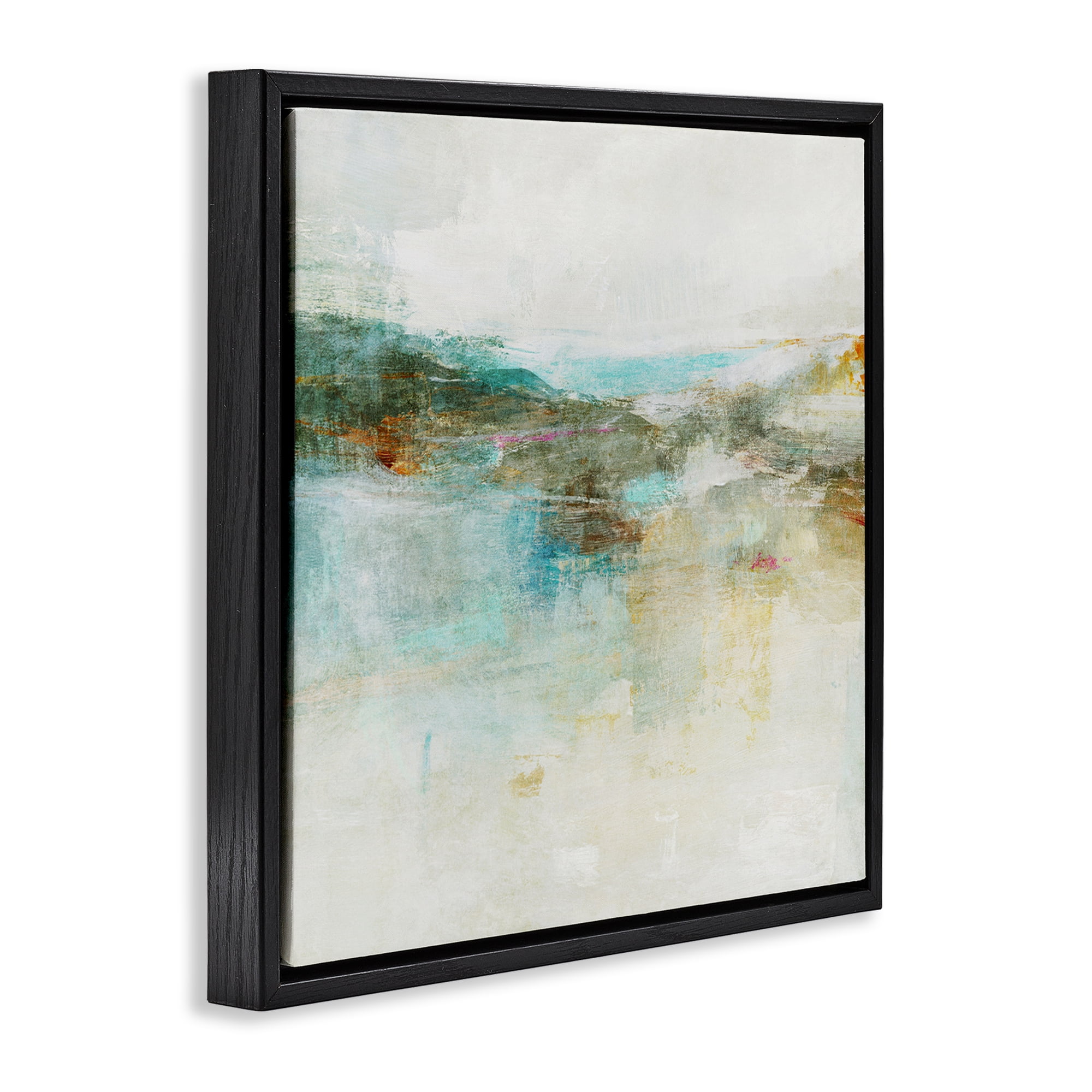 Stupell Industries Hills & Water Abstraction Abstract Painting Black Floater Framed Canvas Art Print Wall Art, 18 x 18