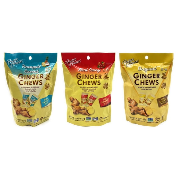 Gluten Free Ginger Chews 3 Flavors (1) Each: Original, Pineapple Coconut, Blood Orange, Prince of Peace 4oz