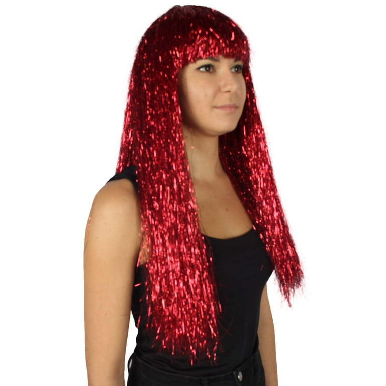 HPO Adult Women's Long Tinsel Wig Gold and Silver Color