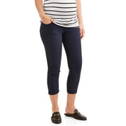 Angle View: Maternity Demi Panel Stretch Twill Skinny Capri with 5 Pockets and Roll Cuffs--Available in Plus Size