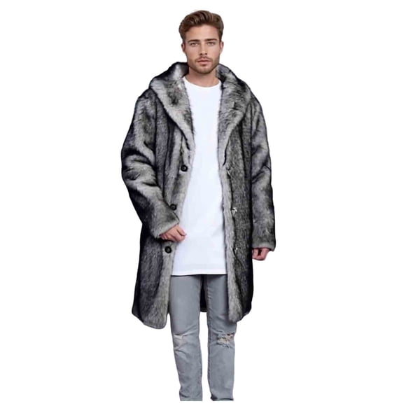 Birdeem Men's Solid-Color Mink Jacket, Medium-Length Button-Up Long Sleeve Lapel Coat, Long Coat Men, Long Jacket for Men