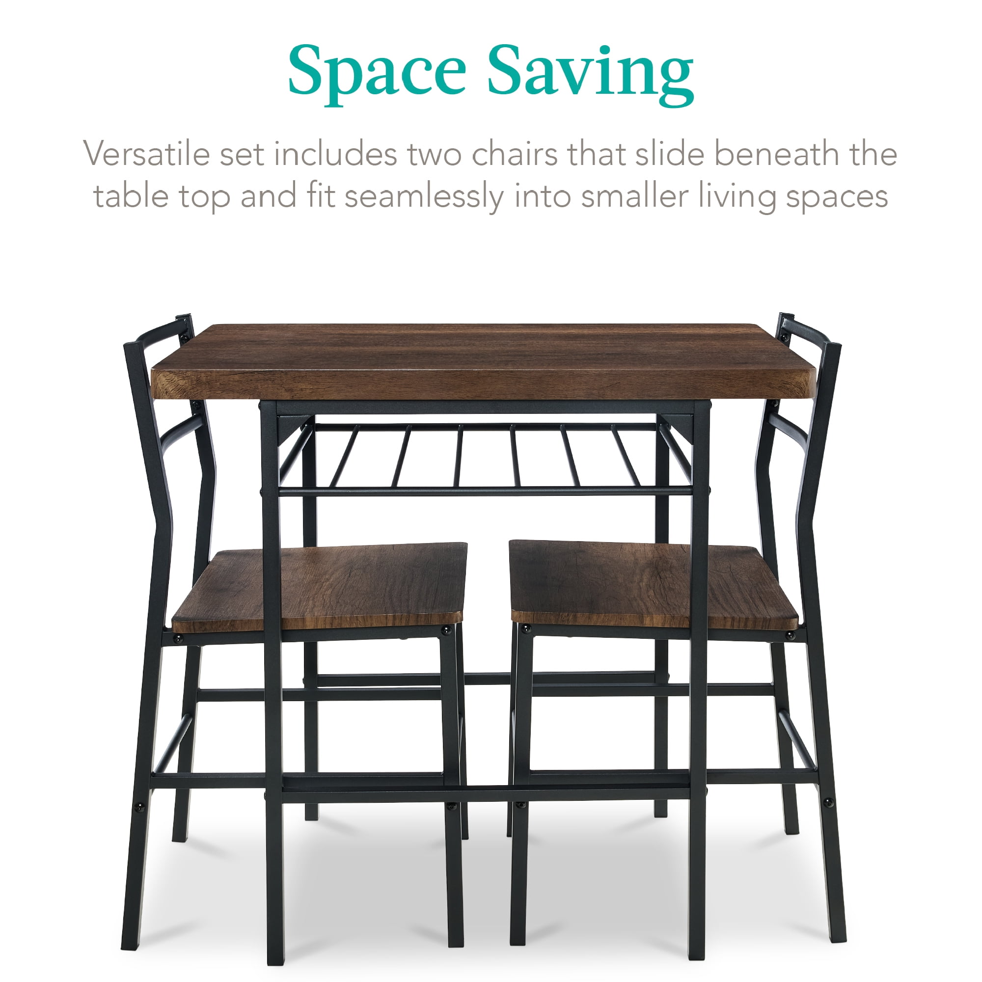Best Choice Products 3-Piece Modern Dining Set, Square Table & Chairs Set w/ Steel Frame, Storage Rack - Dark Brown/Black