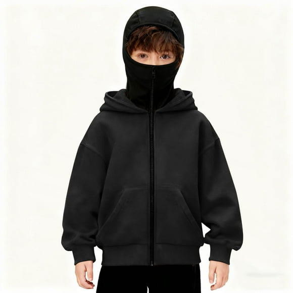 Ceisia Veste d'Hiver à Capuche Zippée pour Enfants avec Cagoule, Vêtement de Sport Décontracté Surdimensionné avec Poches pour Garçons et Filles Noir 8-9 Ans Cadeaux
