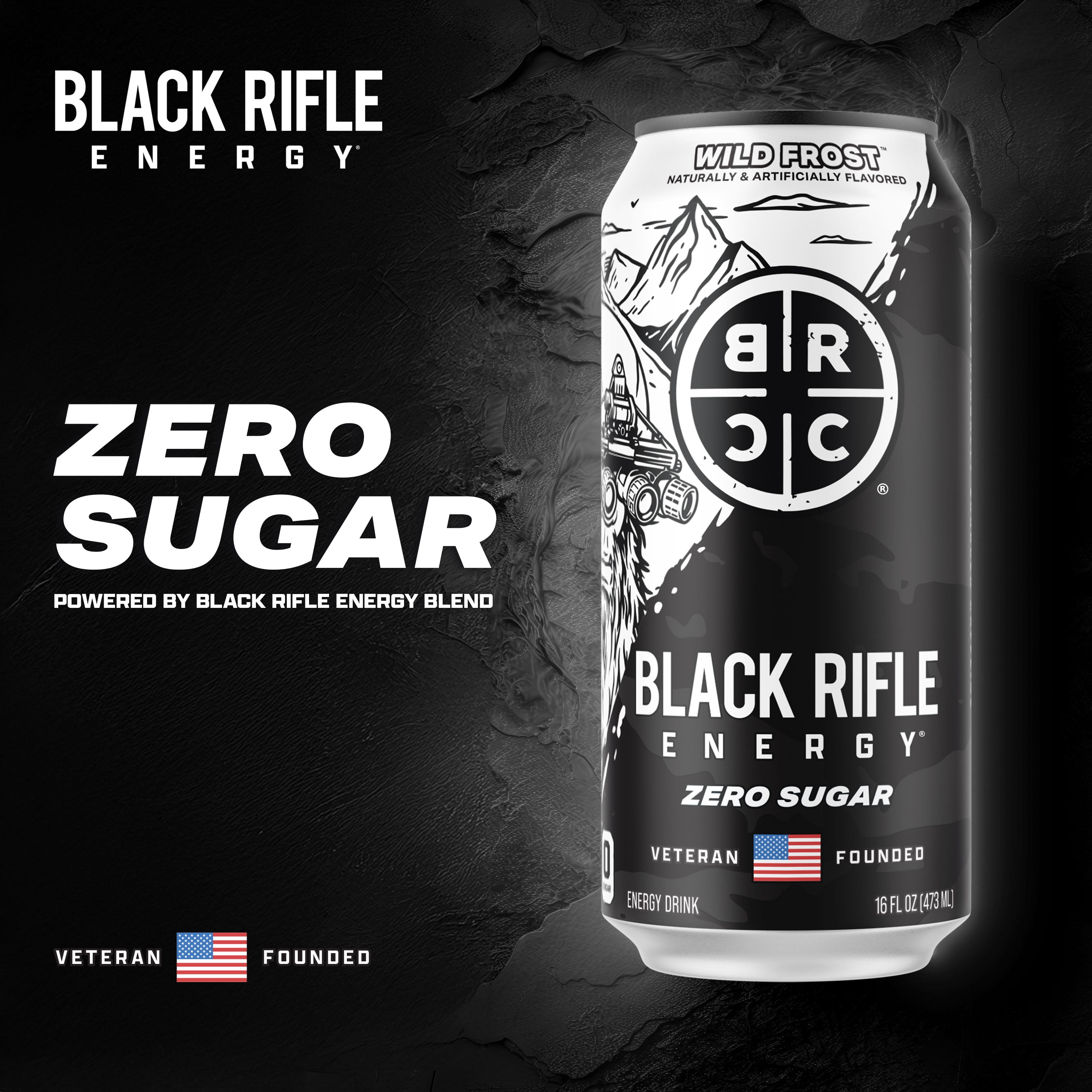 Black Rifle Energy Wild Frost Zero Sugar Energy Drink, 200mg Caffeine, 16 fl oz (Pack of 12)