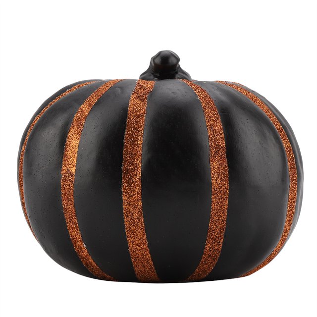 Calabaza decorativa con patrón de tiras de PVC para Halloween, otoño, adorno de decoración de mesa (negro)