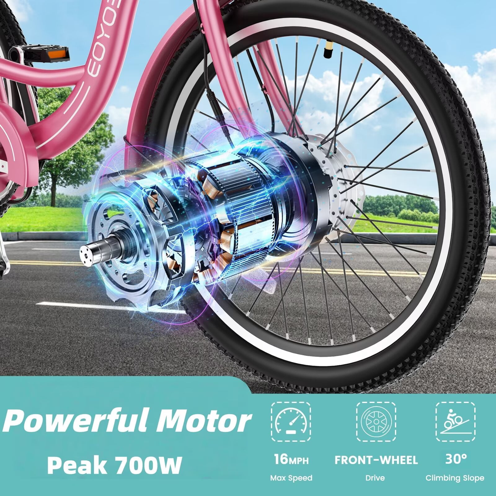 MOONCOOL 24"/26" Adult Electric Tricycle W/ Chain lock, Peak 700W 36V 10.4AH, 7 Speeds Step Through Electric Trike Motorized Three Wheel Electric Bikes w/ Large Basket for Women Men