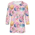 thumbnail image 5 of lcziwo Plus Size Tops for Women Easter 3/4 Length Sleeve Shirts Fashion Eggs Graphic Tees Shirt Casual Round Neck Pullover Blouses Multicolor M, 5 of 6
