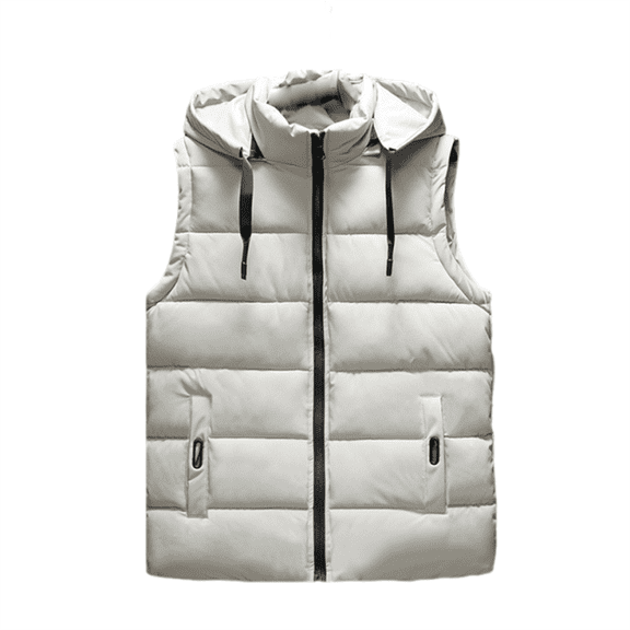 Men's Winter Loose Thick Down-Cotton Multi-pocket Hooded Vest, Beige, Size L