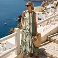 thumbnail image 3 of Xoenoiee Green Leaf Print Women's Boho Maxi Dress Summer Sleeveless Round Neck, Long Flowy Beach Vacation Dresses, Cotton Linen Casual Sundress with Pockets 2026, Size 2XL, 3 of 7
