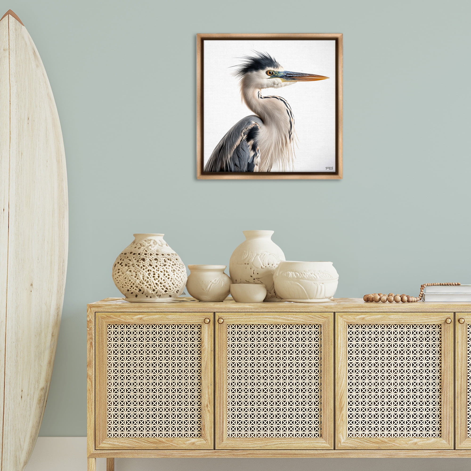 Stupell Industries Stoic Heron Looking Right Animals & Insects Painting Brown Floater Framed Canvas Art Print Wall Art, 25 x 25