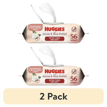 (2 pack) Huggies Sensitive Skincare Baby Wipes with Cocoa & Shea Butter, 1 Flip-Top Pack, 56 Total Count (Select for More)