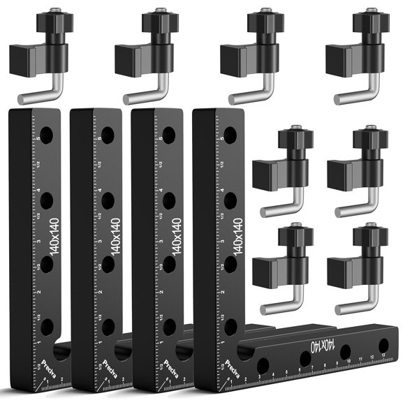 Preciva 90 Degree Positioning Squares (14cm/5.5"), Aluminum Alloy Right Angle Clamps Fixing Clamp, Professional Woodworking Tools Carpenter Squares for Picture Frame Box (5.5inch*