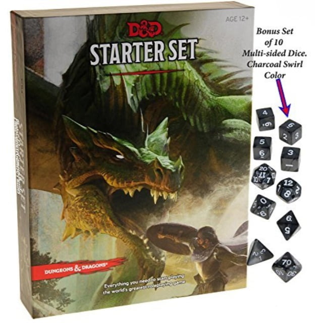 Dungeons & Dragons Starter Set _ with Bonus Charcoal Swirl 10 Piece