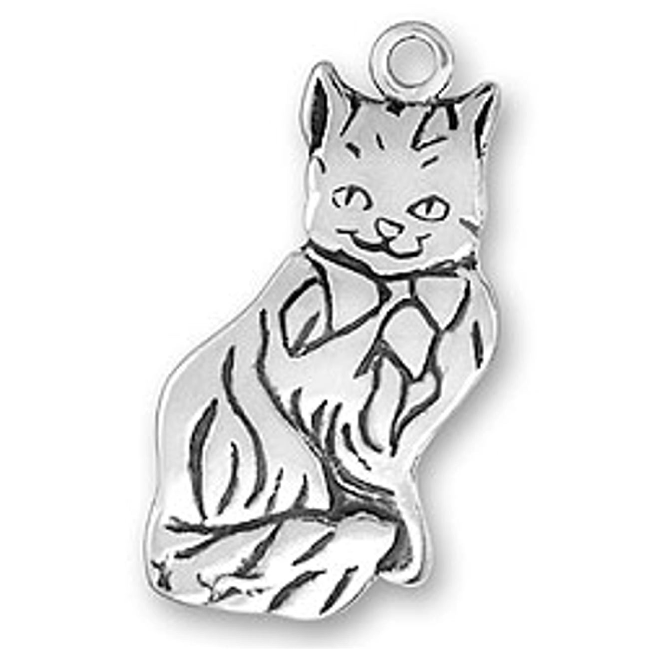 Sterling Silver Womens 1mm Box Chain Large Flat Feline Cat Smiling Pendant Necklace