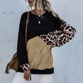thumbnail image 3 of Women's Fashion Leopard Print Color Block Sweatshirt Top with Long Sleeves, Crew Neck, and Drop Shoulder in Khaki - Size M, 3 of 6