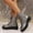 Champagne, variant on Women's Retro Round-Toe Lace-Up Thick-Soled Fashion Ankle Boots Silver