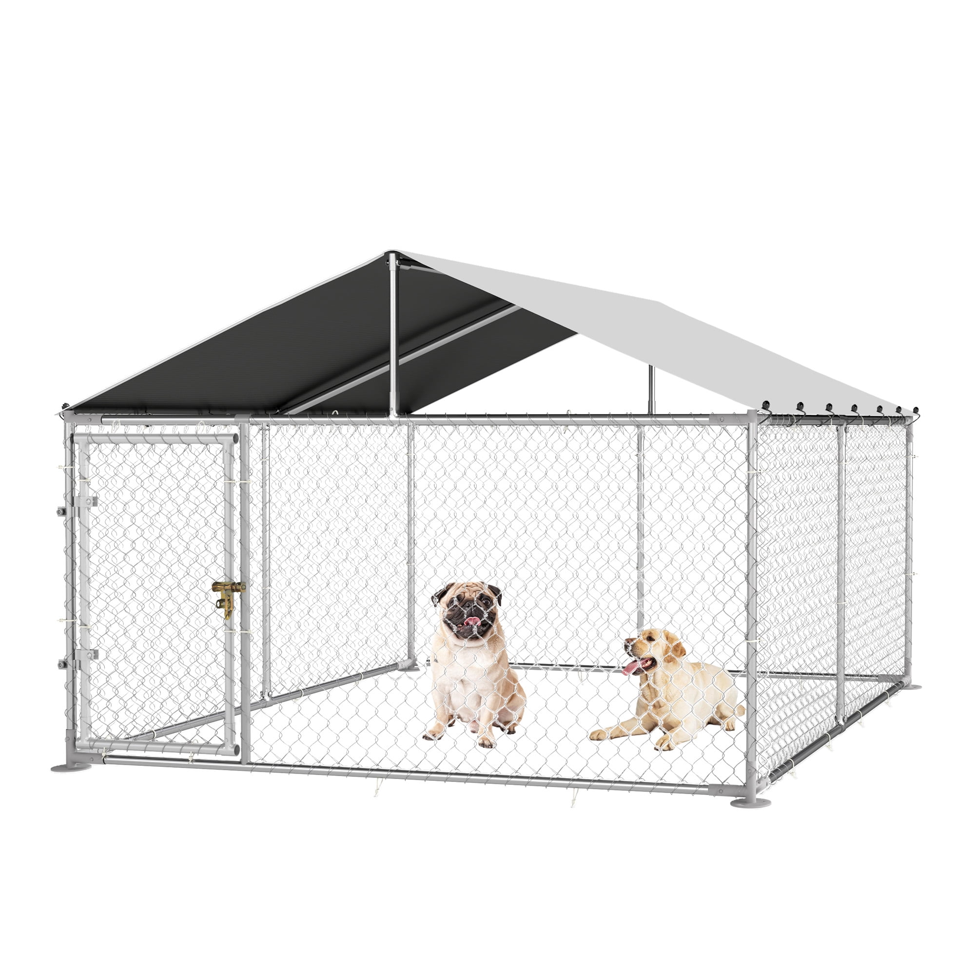 Dextrus 10'x10' Outdoor Dog Kennel with Metal Dog Gate, Outdoor Dog Enclosure with Roof, Heavy Duty Dog Kennel for Outdoor Backyard Farm