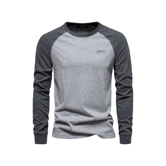Nituyy T-Shirt à Manches Longues pour Hommes Col Rond Contrasté Patchwork Décontracté d'Automne