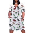 thumbnail image 2 of Hoja de dinosaurio con múltiples dibujos de dibujos animados y etiquetas Vestido de bolsillo suelto Vestido de noche de mujer Vestidos sueltos elegantes de mujer, 2 of 7