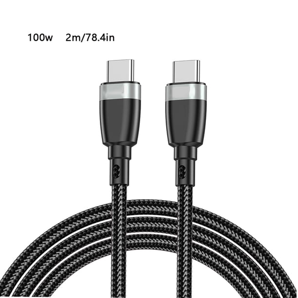Sidaley Cable de carga rápida de protección de cobertura de 1/2 m 60/100 W (máx.) Cable de tipo C Cable de datos trenzado de nailon para Teléfono y Comunicación negro 2M 100W