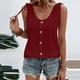 thumbnail image 5 of Playeras,Blusas y Tops,Ropa para Mujer Mujeres camisetas sin mangas Dressy Casual Mujeres sueltas cuello en U sin mangas Tops Casual Color plisado ojal verano camisas chaleco blusa (Red, XXXL), 5 of 7