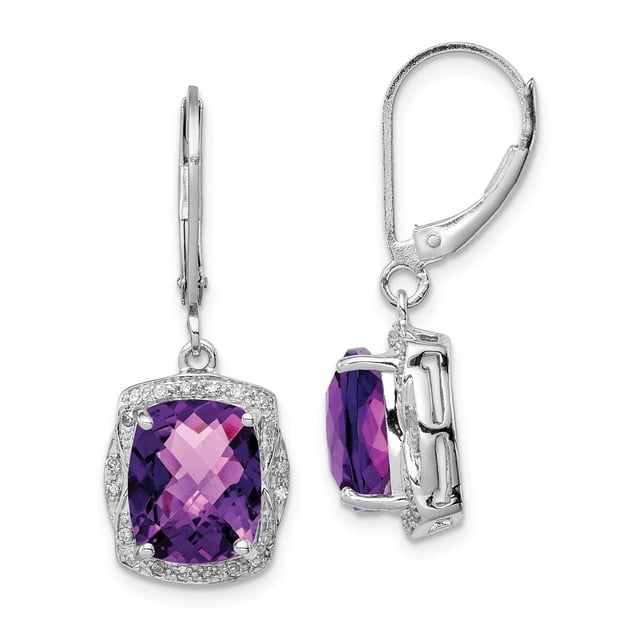 925 Sterling Silver Diamond Amethyst Earrings Drop Dangle