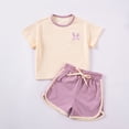 thumbnail image 4 of Cethrio Girls Cotton Outfit Sets, Printed Summer Short Sleeve 2 Piece Kids Clothing sets Purple Size 4-5 T, 4 of 4